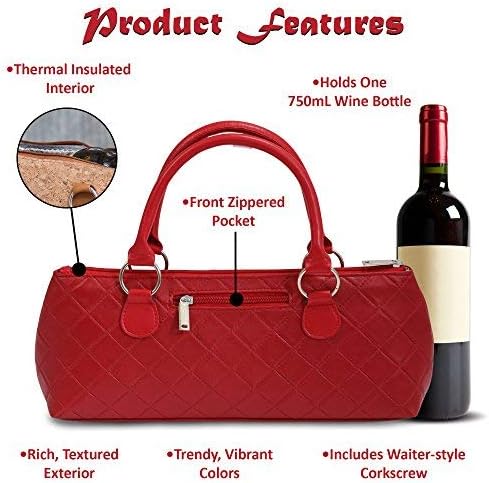 Wine Clutch Bag (Thermal Insulated) Trendy Women's Carry Tote | Holds Red & White 750mL Bottles | Trendy Fashion | Incl. Portable Waiter-Style Corkscrew