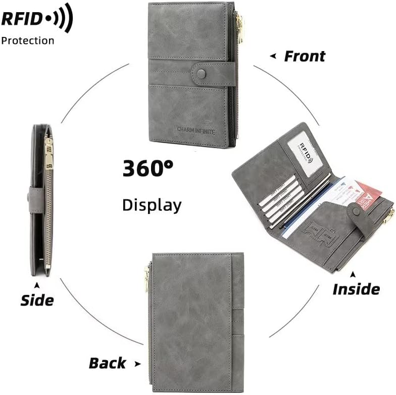 Mudono Passport and Card Holder for Women RFID Blocking Card Case Slim Travel Wallet Change Purse with Vaccine Card Slot