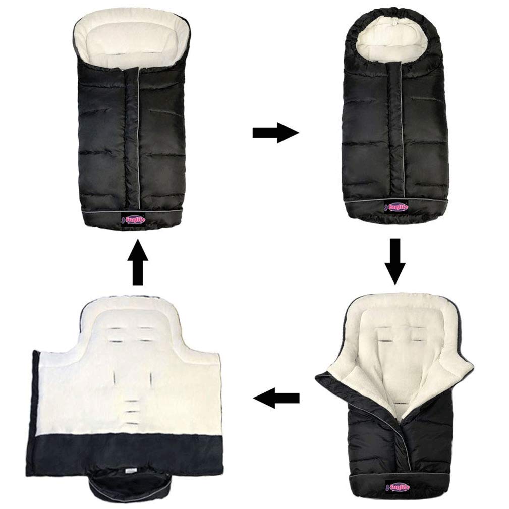 Weather Proof Oudtoor Walking Universal Stroller Bunting Bag with Reflective Strips,Multi-Zippers,Central and Feet Area Opens,Easy for Baby in&Out&Temperature Regulation Footmuff for Stroller,Black