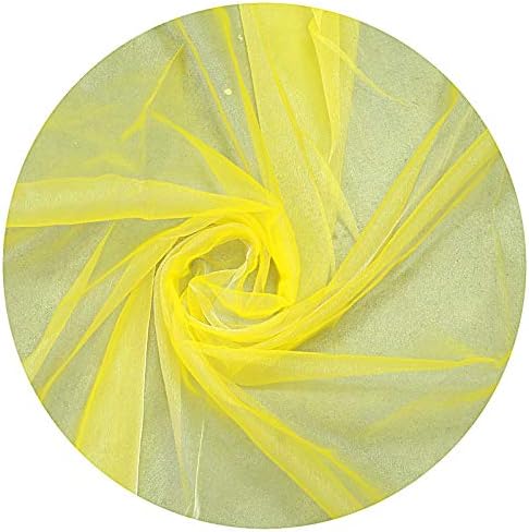 VDS Yellow Organza Fabric, 100 Yards Continuous, 45” Wide, Wedding Party Decoration Iridescent Crystal Sheer Shiny Organza Tulle Bridal Dress DIY Crafts Costume Sewing Backdrop Arch Cloth