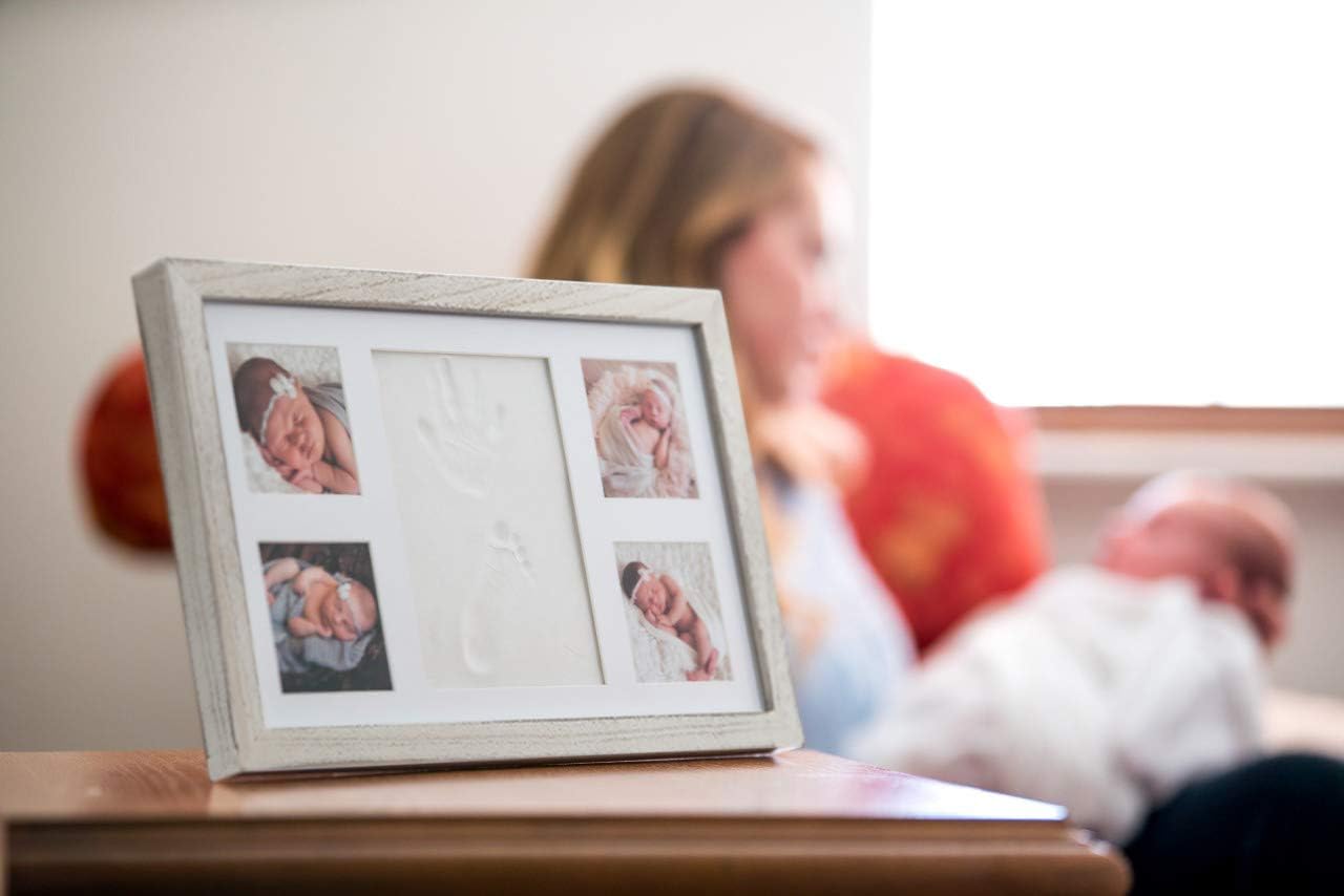 Little Hippo Baby Footprint Kit & Keepsake | Baby Handprint Kit | Baby Hand and Footprint Kit (Rustic White, Large)