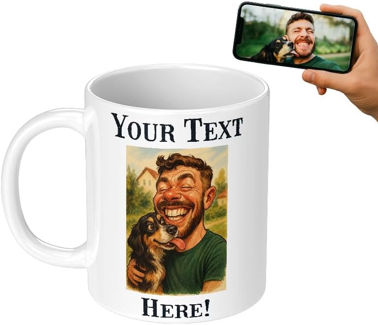 Personalized Coffee Mug, Custom Photo Caricature Gift, Funny Customized Coffee Gift for Men & Women, Custom Mugs with Pictures, White 11oz Customized Fathers Day Mug
