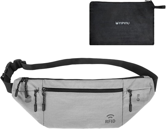 Travel Money Belt for Men and Women hidden slim passport holder - travel wallet with RFID blocking under clothes to protect Cash, Credit Cards and Documents (GRAY)