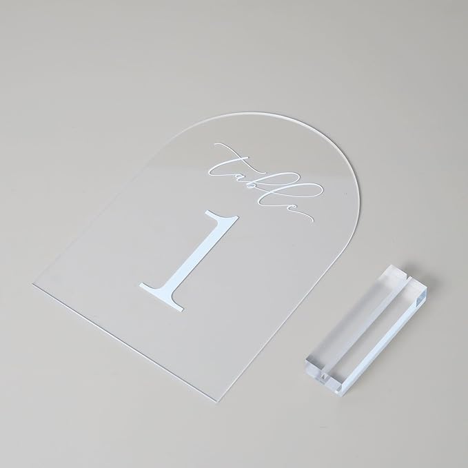 JINMURY Clear Arch Table Numbers for Wedding, 5x7 Inch Arched Acrylic Table Numbers 1-20 with Stands, Clear Acrylic Arch Sign with Holder for Centerpiece, Reception, Wedding, Party, Event