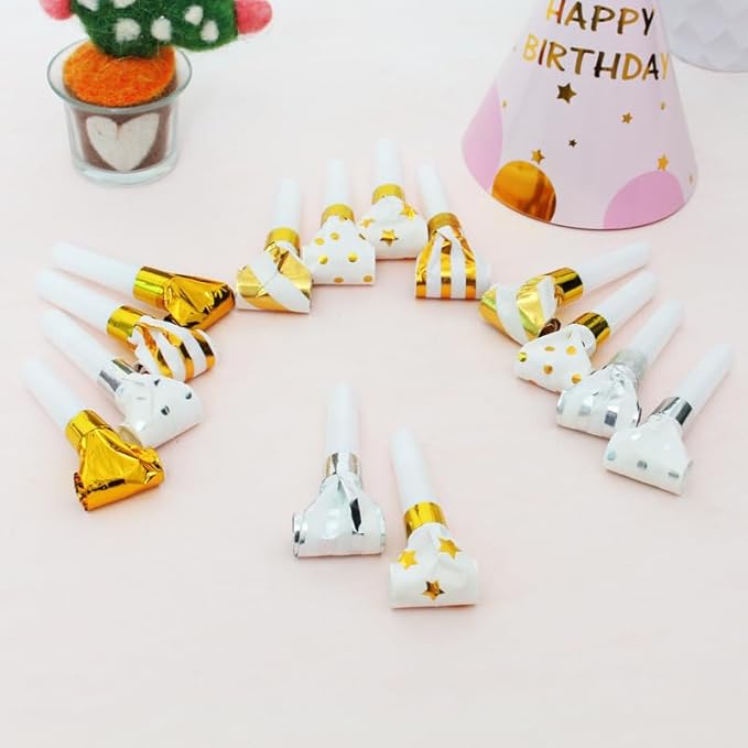 25pcs Party Blowers,Gilding Noisemakers Party Blowouts Squawkers Fringed Noise Maker,Birthday Noisemakers Birthday Blow Horns Party Whistles (25PCS Gold)