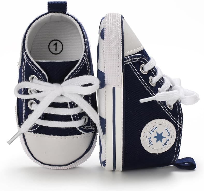 Unisex Baby Girls Boys Canvas High-top Shoes, Newborn Infant Anti-Slip Soft Sole Frist Walking Breathable Sneakers