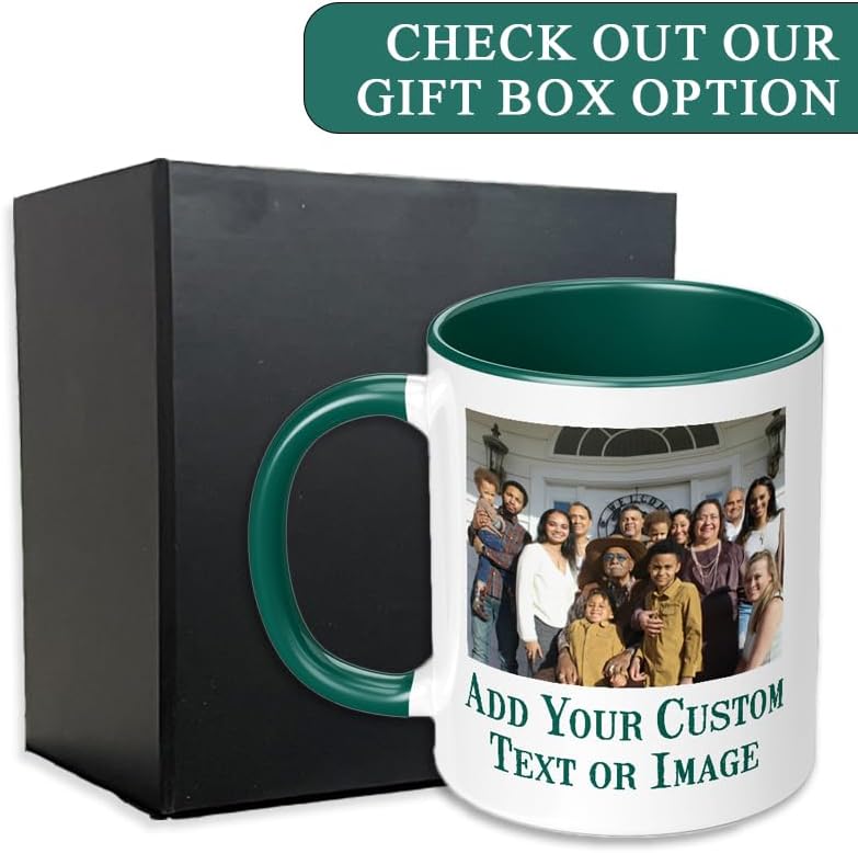 Personalized Coffee Mug, Custom Photo Text 11 Oz Ceramic Mug, Customized Picture Name Tea Cup, Unique Gift Idea, Taza Cafe Personalizadas Fotos, Cute Custom Gifts Mom Women Men, Father's Day, Green