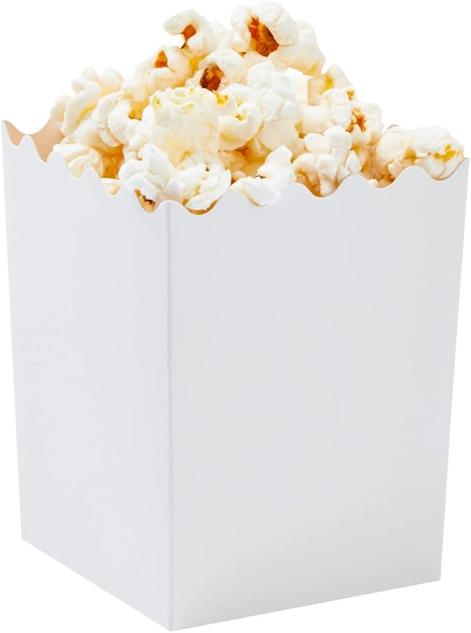 Juvale 100 Pack Mini Popcorn Boxes for Party, Bulk White Popcorn Containers for Movie Night Decorations (3 x 4 In) - Carnival Decor