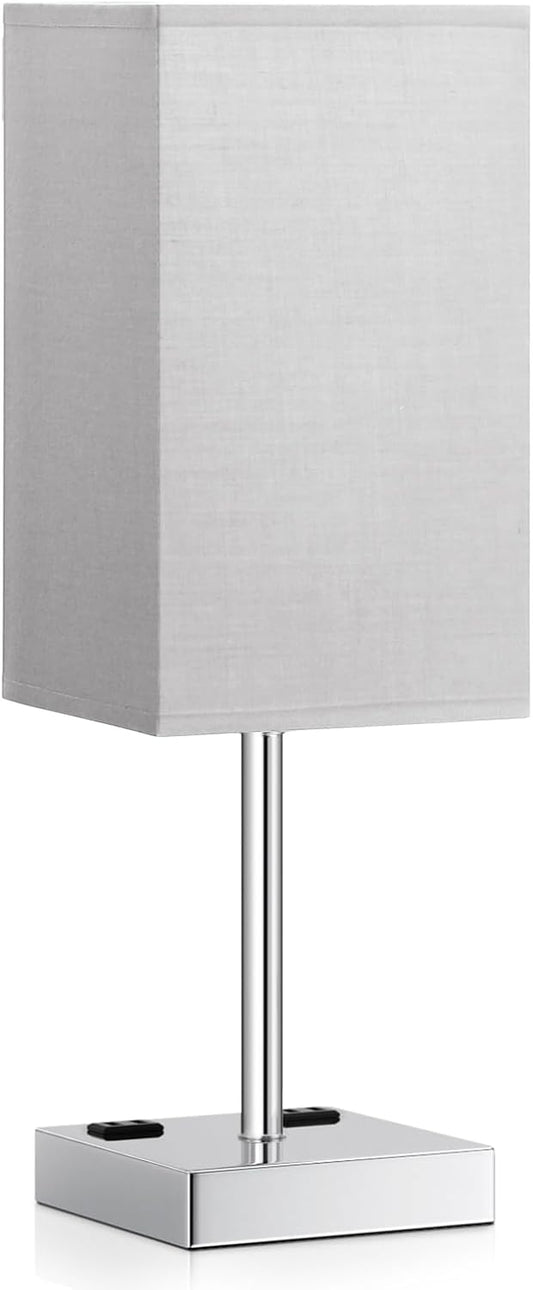 Touch Bedside Table Lamp For Nightstand - 3-Way Dimmable Night Lamp with USB A + Type C Charging Ports and two AC Outlets, Small Desk Light with E26 LED Bulb for Bedroom Living Room, GREY PLUS