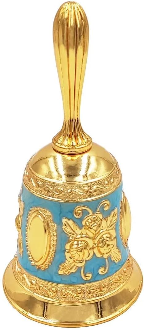 Hourwof Hand Bell,Metal Dinner Bell Decorative Wedding Bells Service Bell Call Bell Christmas Bell,Golden Blue