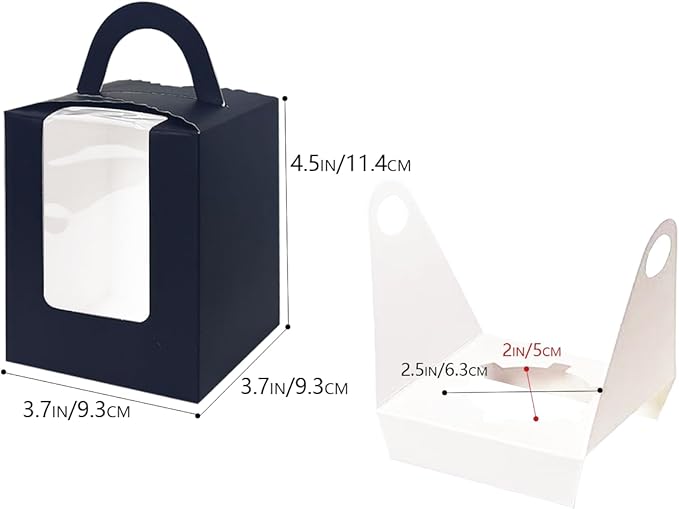 Bakepacker Auto-pop up Individual Cupcake Boxes with Window 60 Count Black Single Cupcakes Box 3.6 x 3.6 x 4.3inch Cupcake Carrier