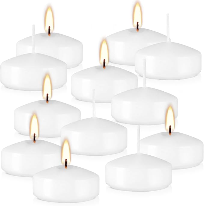 12 pcs Floating Candles, Smoke-Free and odorless, Burning continuously for 5-6 Hours, White, 2-inch Floating Candles, Suitable for Valentine's Day, Weddings, Holidays, Home Decoration
