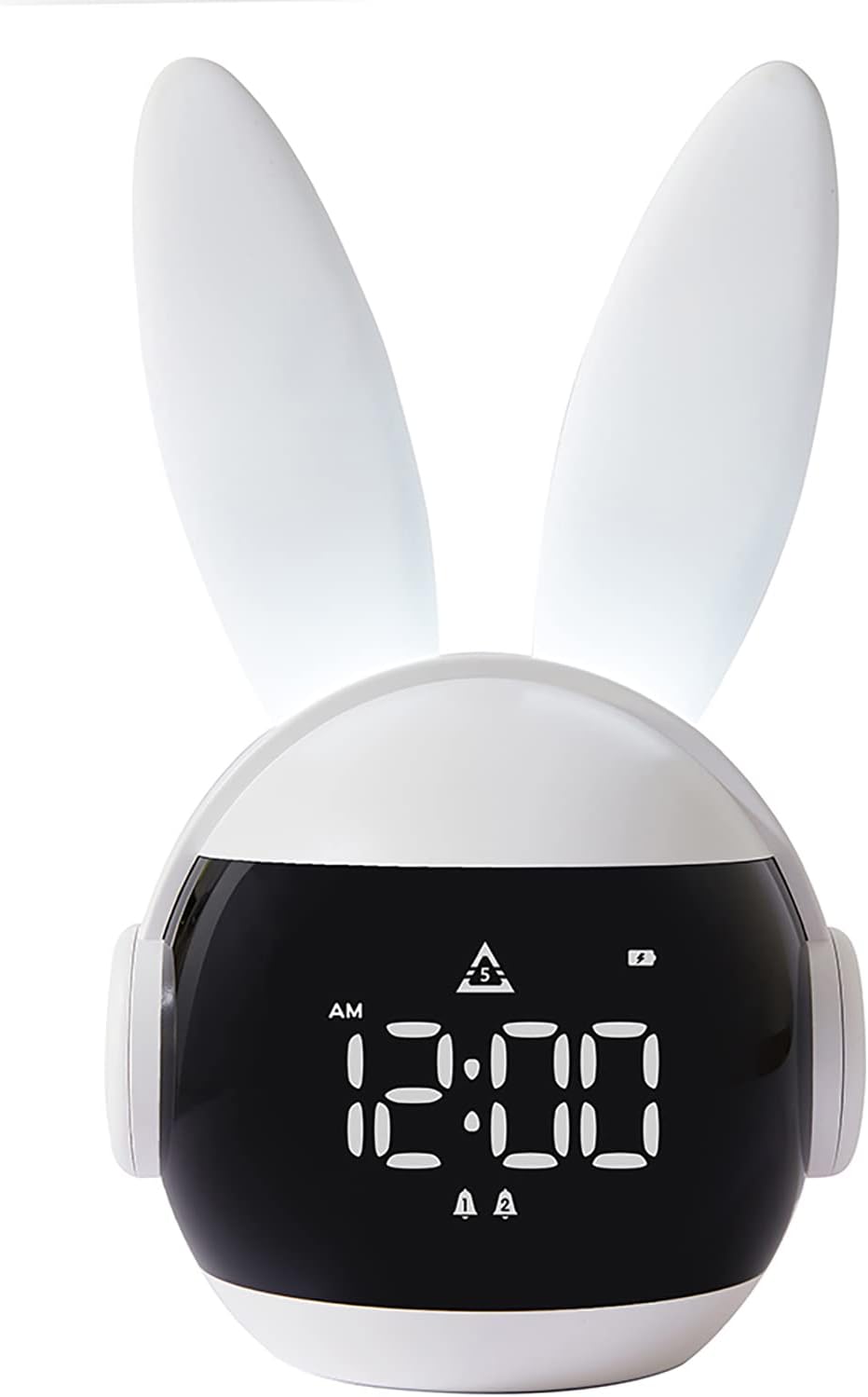 Kids Alarm Clock for Kids, Bunny Alarm Clocks for Girls Boys, White Kid Alarm Clock with Ringtones & Night Light Rechargeable Snoozing