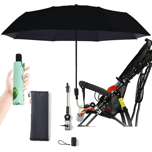 Universal Baby Stroller Sun Protection Parasol, with Umbrella Clip Fixing Device, UPF 90+ UV Protect Pushchair Sun Parasol (Black)