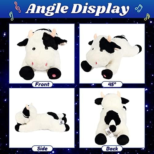 Cuteoy Glowing LED Cow Light-up Nightlight Toys Musical Plush Stuffed Animal Soft Singing Lullabies Birthday Christmas Plushies Gifts for Kids Boys Girls,15.5"