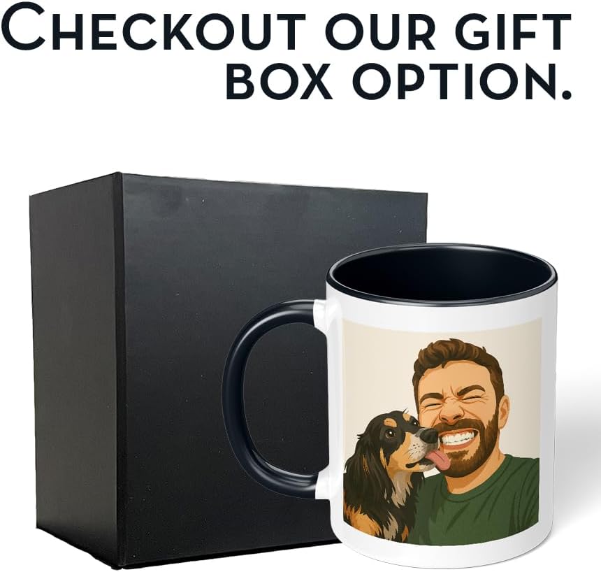 Personalized Coffee Mug, Custom Drawing Portrait Gift, Funny Customized Coffee Gift for Men & Women, Custom Mugs with Pictures, Black 11oz Father's Day Mug