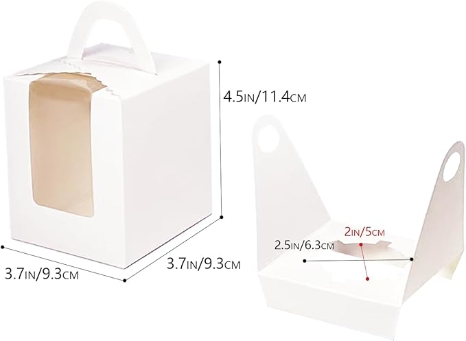 Bakepacker Auto-pop up Individual Cupcake Boxes with Window 25 Count White Single Cupcakes Box 3.6 x 3.6 x 4.3inch Cupcake Carrier
