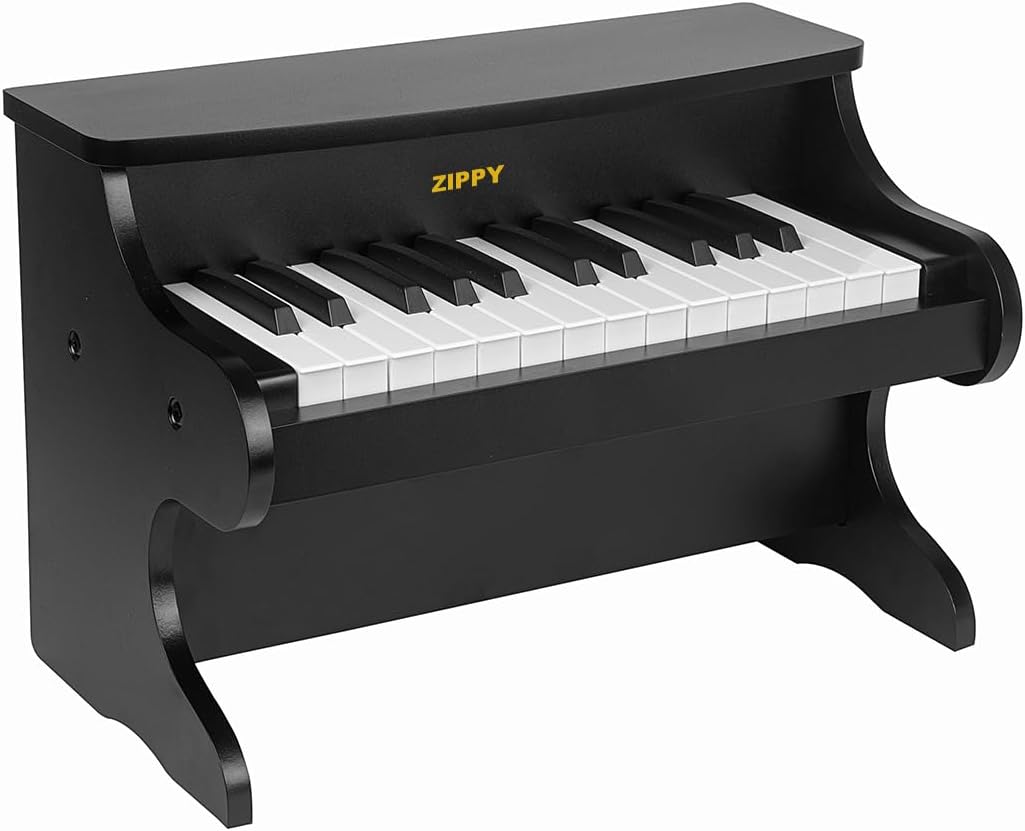 ZIPPY Kids Piano Keyboard, 25 Keys Digital Piano for Kids, Mini Music Educational Instrument Toy, Wood Toy for Toddlers Girls Boys (Black)