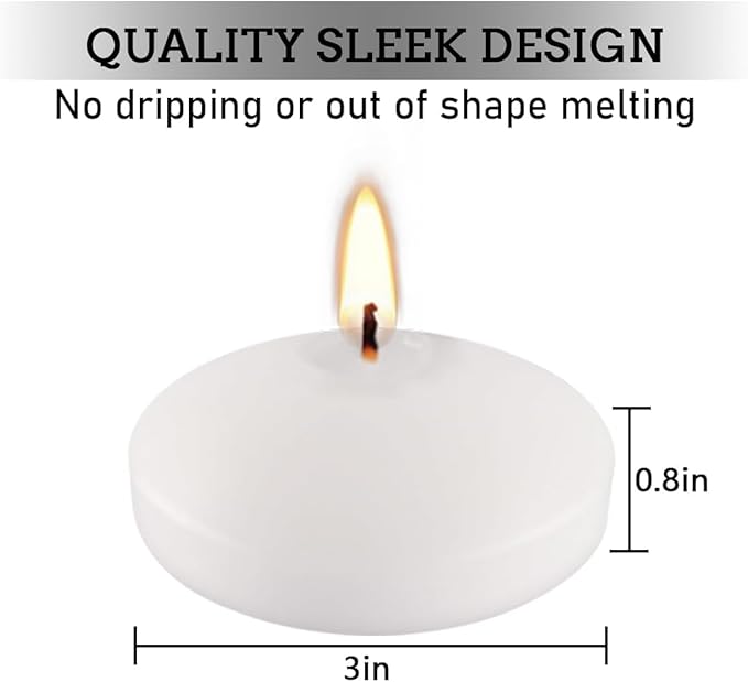 36 Floating Candles, Smoke-Free and odorless, Burning continuously for 8-10 Hours, White, 3-inch Floating Candles, Suitable for Valentine's Day, Weddings, Holidays, Home Decoration