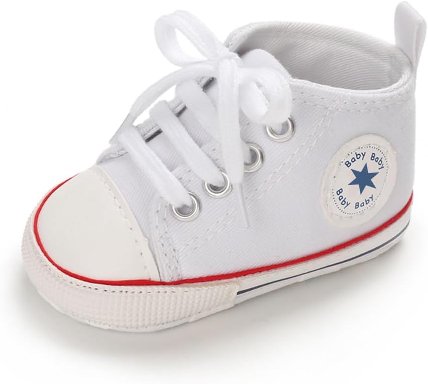 Unisex Baby Girls Boys Canvas High-top Shoes, Newborn Infant Anti-Slip Soft Sole Frist Walking Breathable Sneakers
