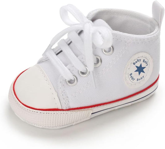Unisex Baby Girls Boys Canvas High-top Shoes, Newborn Infant Anti-Slip Soft Sole Frist Walking Breathable Sneakers