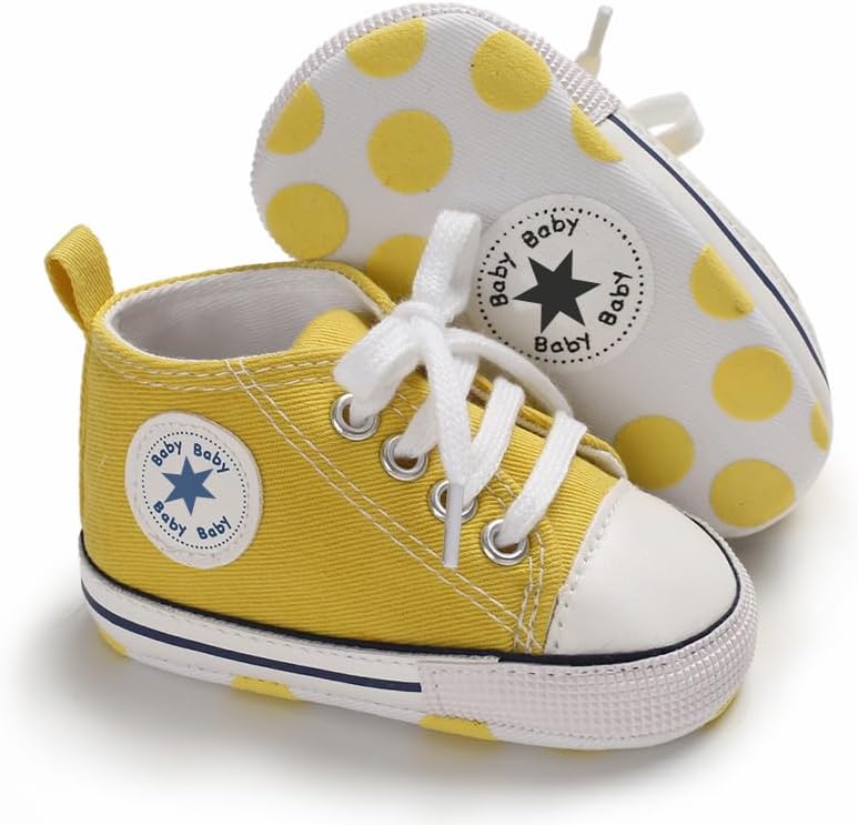 Unisex Baby Girls Boys Canvas High-top Shoes, Newborn Infant Anti-Slip Soft Sole Frist Walking Breathable Sneakers