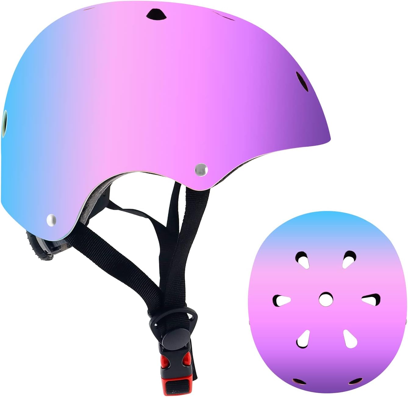 Adjustable Color Gradient Skateboard Helmet for 3-5-8-14+Ages【Toddler Kids Youth Adult】 Girls Boys Woman.Bike Helmet for Multi-Sports Cycling Bicycle Scooter Inline Roller Skate Rollerblading