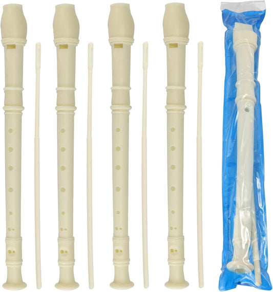 20 Pack 8 Hole Soprano Recorder Descent Flute, German Musical Recorders Instruments with Cleaning Rod, White Flutes for Beginners, Student Practice, School Concert