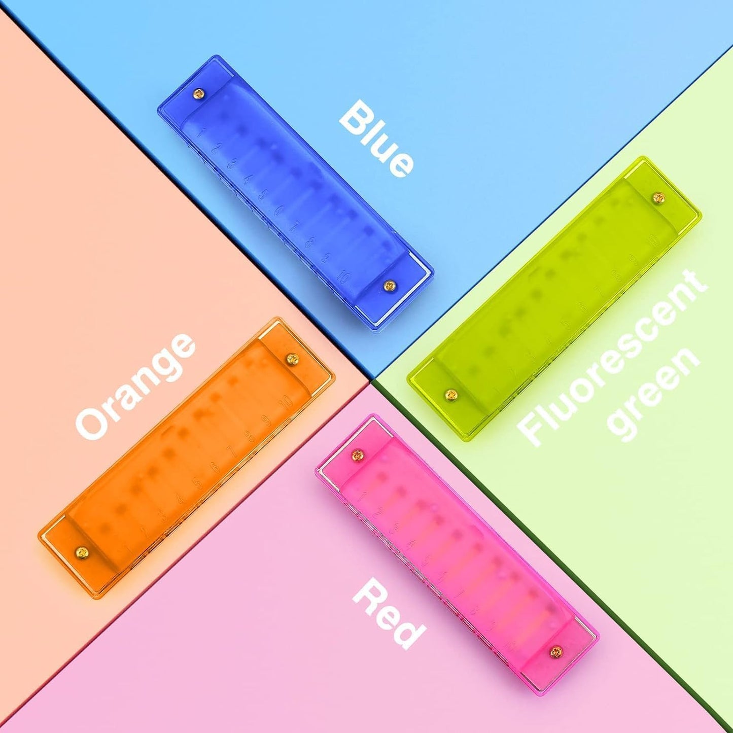 6 Pcs Kids Harmonica 10 Hole, Plastic Harmonica for Kids with 6 Colors Educational Toys Beginners Toy Musical Instruments for Kids, Children and Adults (Blue, Pink, Green, Orange, red, Yellow)