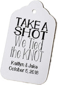 Take a Shot we Tied The Knot Wedding Personalized CardStock Keepsake Souvenir Favor Tag Sets of 25 Tags (Small 2" x 1 1/8")