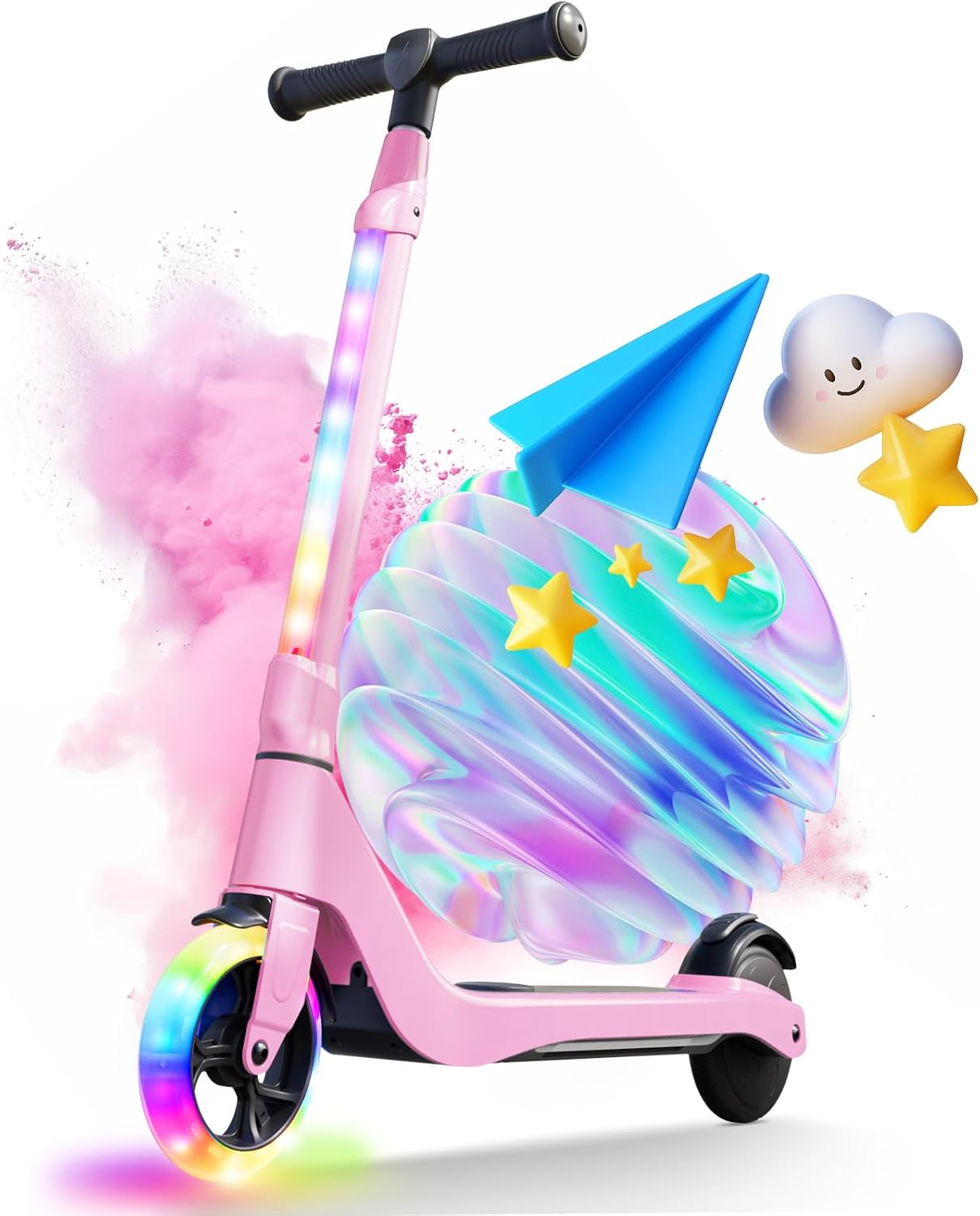 CBD Electric Scooter for Kids, 6 Mph Top Speed, Up to 5 Miles Range, 5.3" Solid Tires Wheel and Front Light, Kick Scooter Adjustable Height for Kids Age 6-12