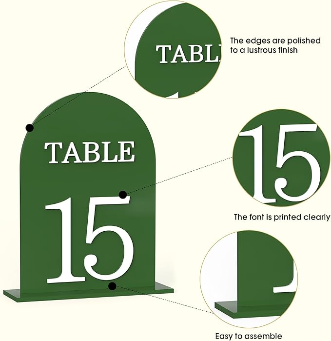 Arch Wedding Table Numbers 1-15 with Stands, 5" X 7" Double Sided Acrylic Wedding Sign Holders, Durable Non-Fading Table Number for Wedding Reception, Events, and Centerpieces