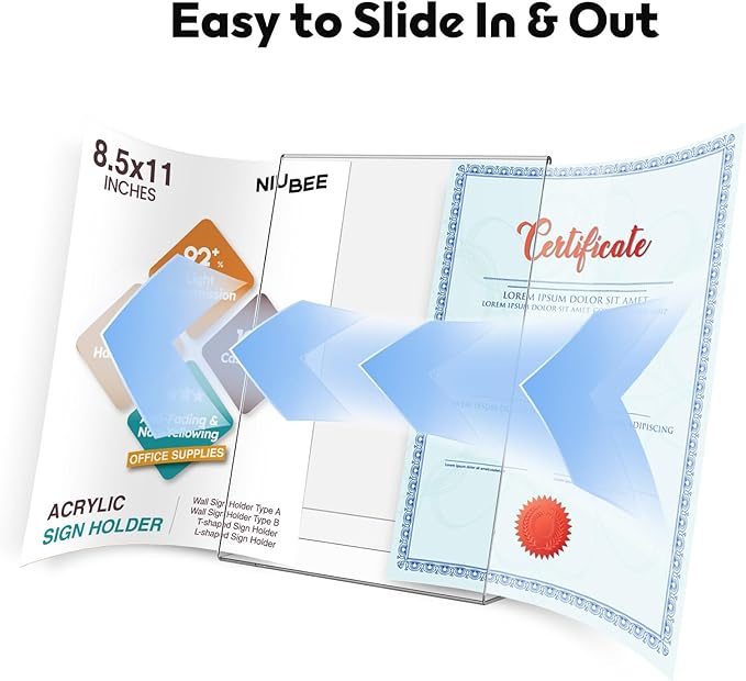 NIUBEE 24 Pack Acrylic Sign Holder 8.5 x 11 Inches Slanted Back, Clear Plastic Sign Holder Paper Display Table Stand for Office, Store, Restaurant