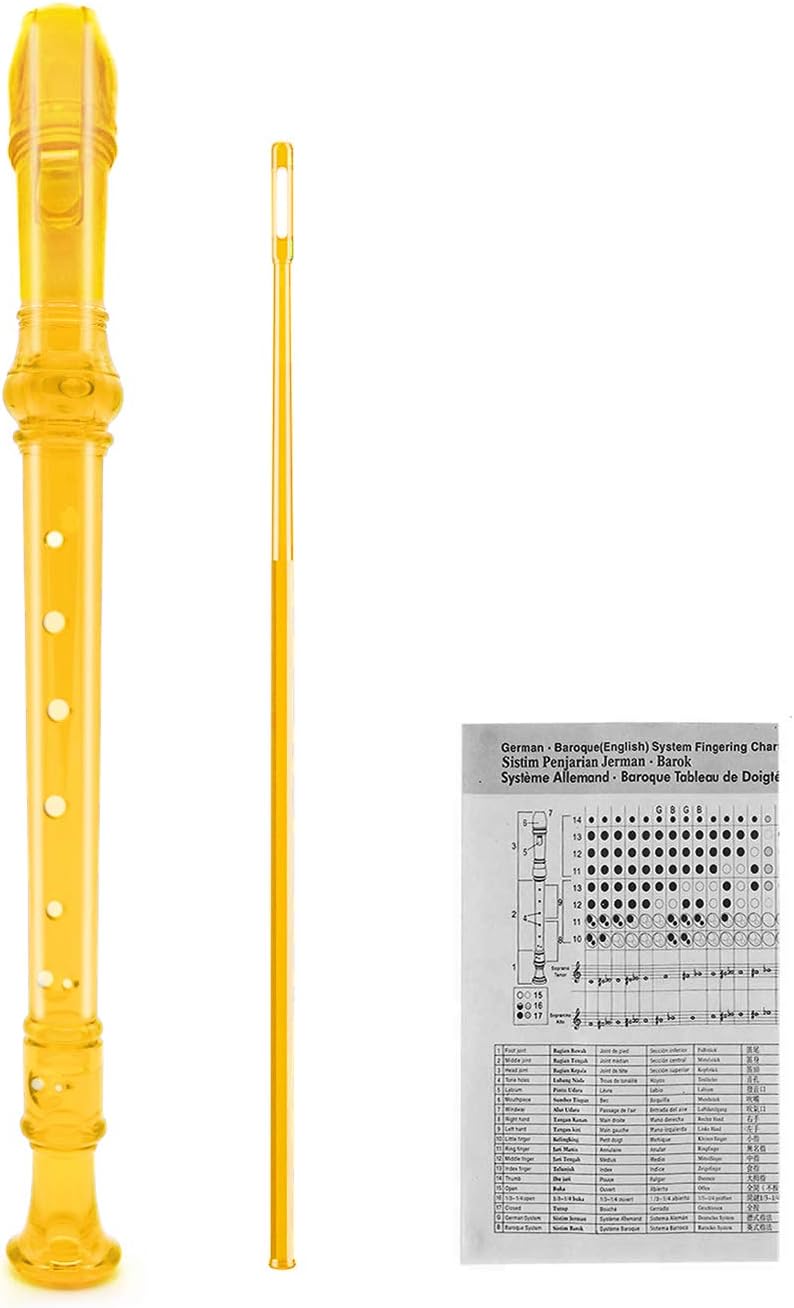 SJOYS ENGIEGEE 8-Hole Soprano Descant Recorder Kids Music Flute with Cleaning Rod & Case Bag For School Student Home Entertainment Transparent Orange