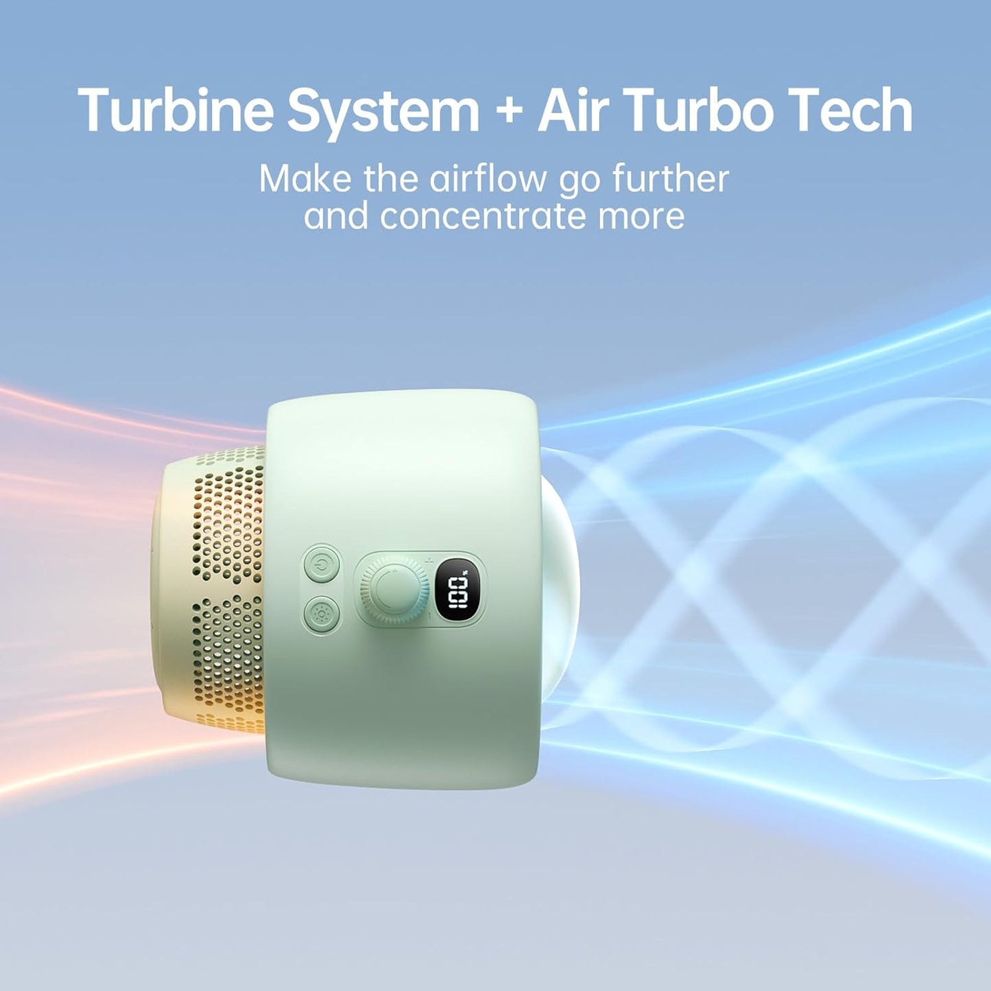 JISULIFE Stroller Fan Baby Large, Safe Bladeless for Crib, Desk, Portable Battery Rechargeable Cooling Fan with Air Turbo Tech, LED Display, Night Light, Food-Grade Gift for Mom/Dad/Friend - Green