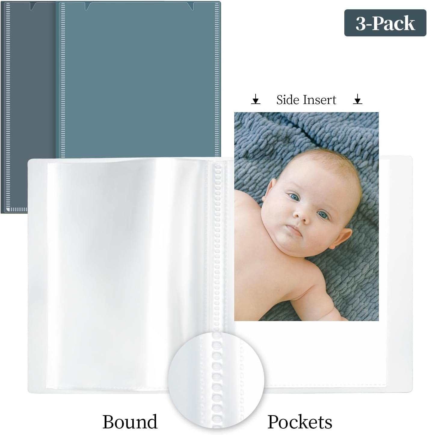 Vienrose Small Photo Album for 4x6 Pictures – 26 Pockets Holds 52 Photos, Customizable Plastic Covers, Morandi Color Postcard Album, Wedding Travel Baby Gift – Navy + Gray Blue + Beige (Set of 3)