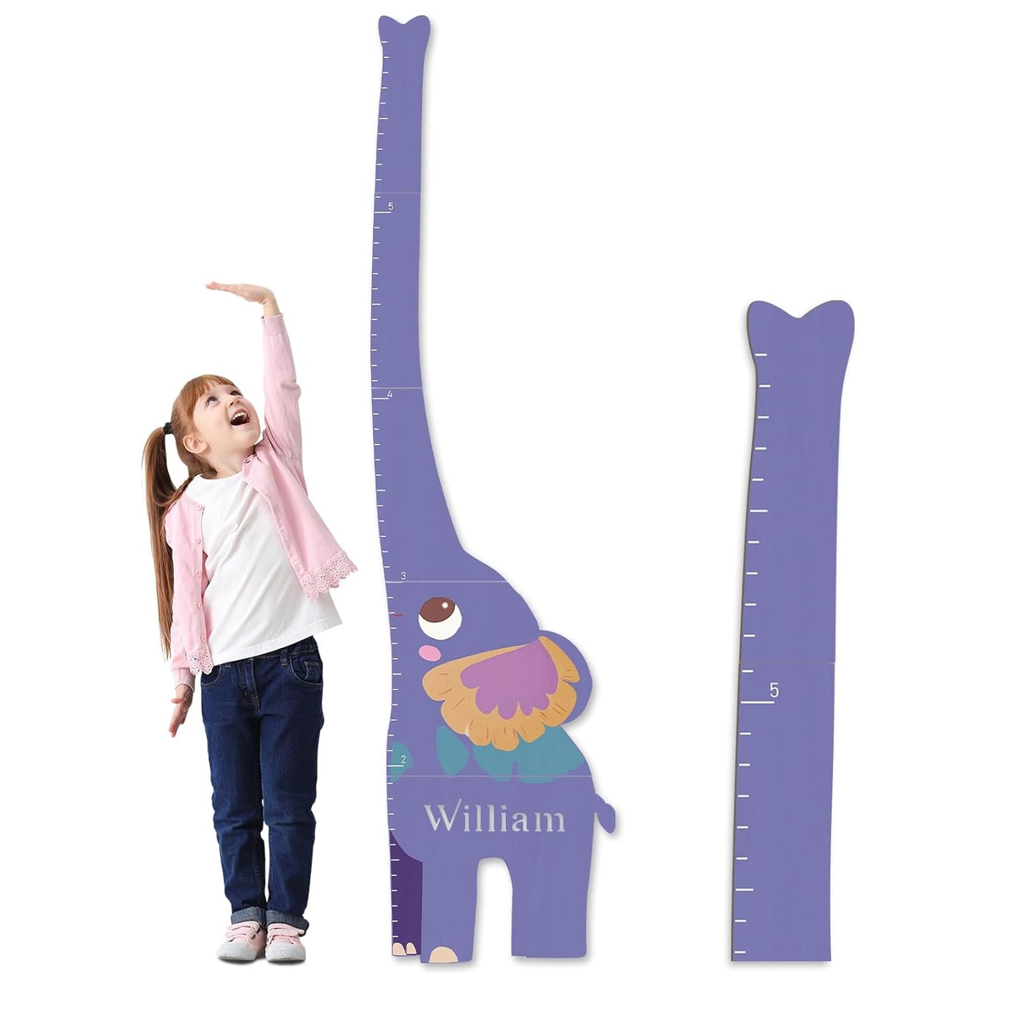 Personalized Name Growth Chart for Kids, Elephant Patchwork Wooden Height Chart for Wall Decor, Baby Boy Girl Measurement Ruler for Room 63" x 15.7"
