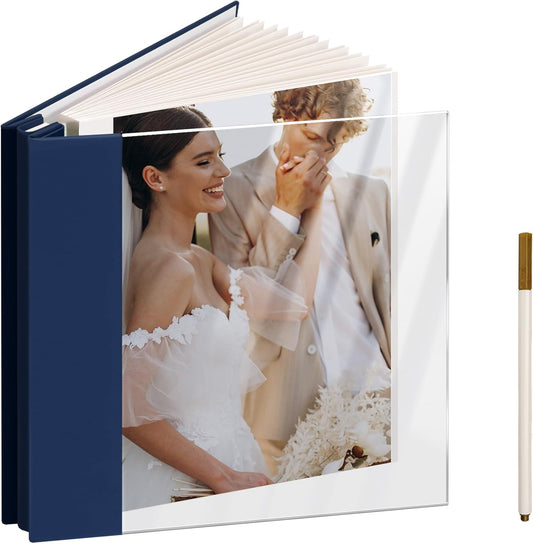 Vienrose Acrylic Cover Self Adhesive Photo Album for Small 4x6 5x7 8x10 Pictures Scrapbook Wedding Memory Book for Polariod Baby Bride Couples Kids School Family Travel 20 Sheets (40 Pages) Navy Blue