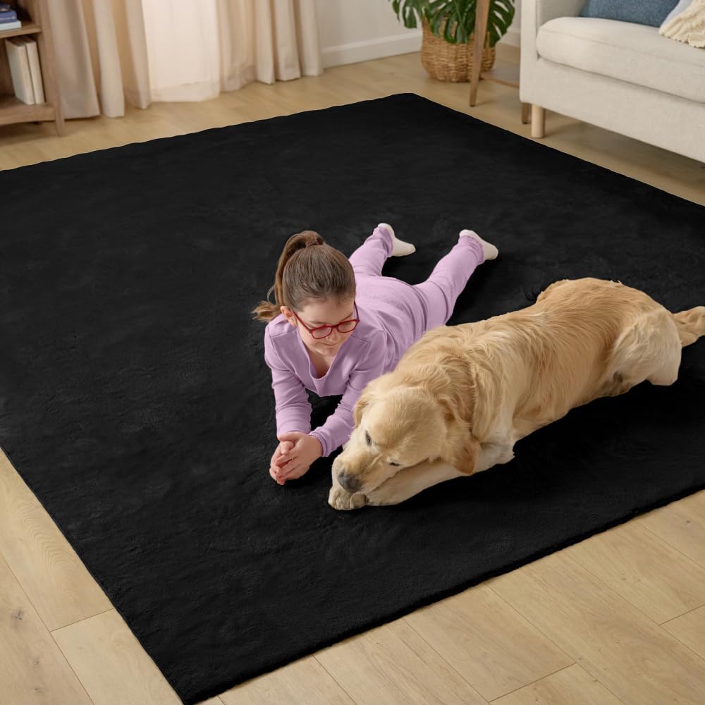 GORILLA GRIP Ultra Soft Washable Area Rug, Stain and Slip Resistant Plush Thick Carpet for Bedroom Living Room, No Shed Floor Rugs, Pet Friendly, Dorm Essentials, Kids Nursery Home Decor, 3x5, Black