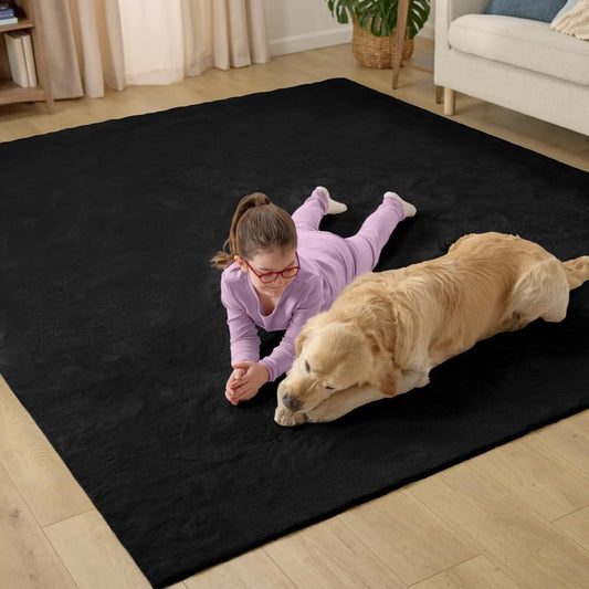 GORILLA GRIP Ultra Soft Washable Area Rug, Stain and Slip Resistant Plush Thick Carpet for Bedroom Living Room, No Shed Floor Rugs, Pet Friendly, Dorm Essentials, Kids Nursery Home Decor, 3x5, Black
