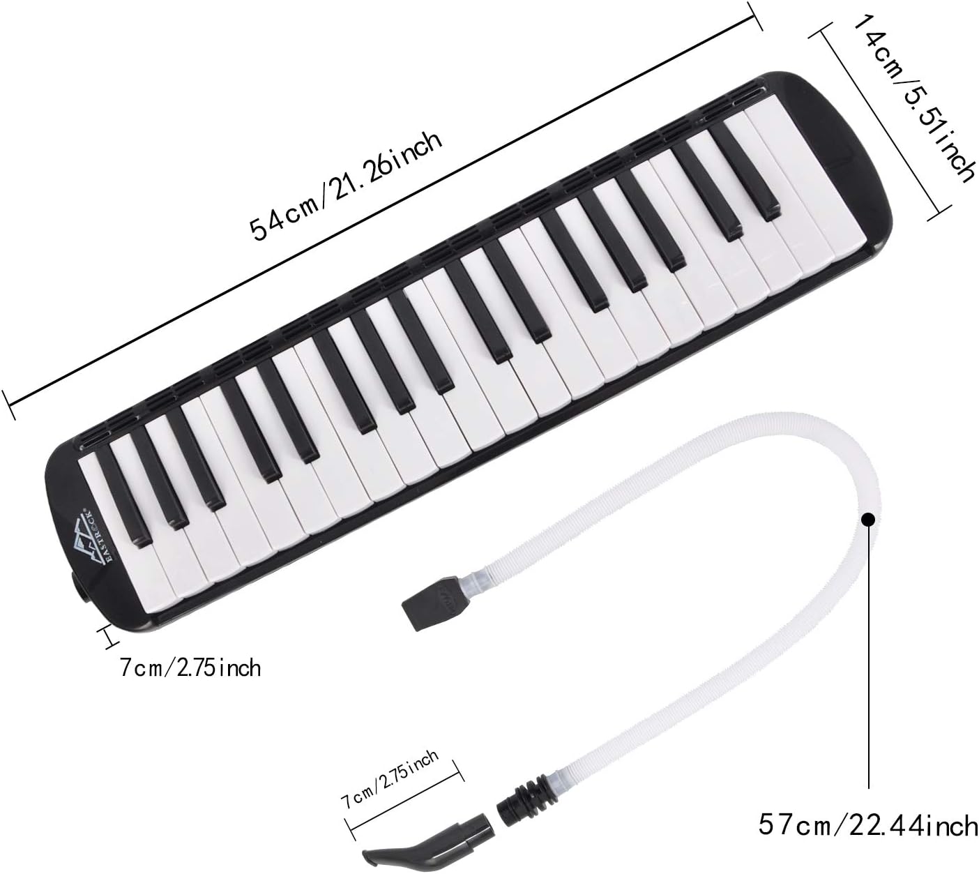 EastRock 37 Key Melodica Instrument Air Piano Keyboard Soprano style Pianica with Mouthpiece Tube Sets and Carrying Bag Black