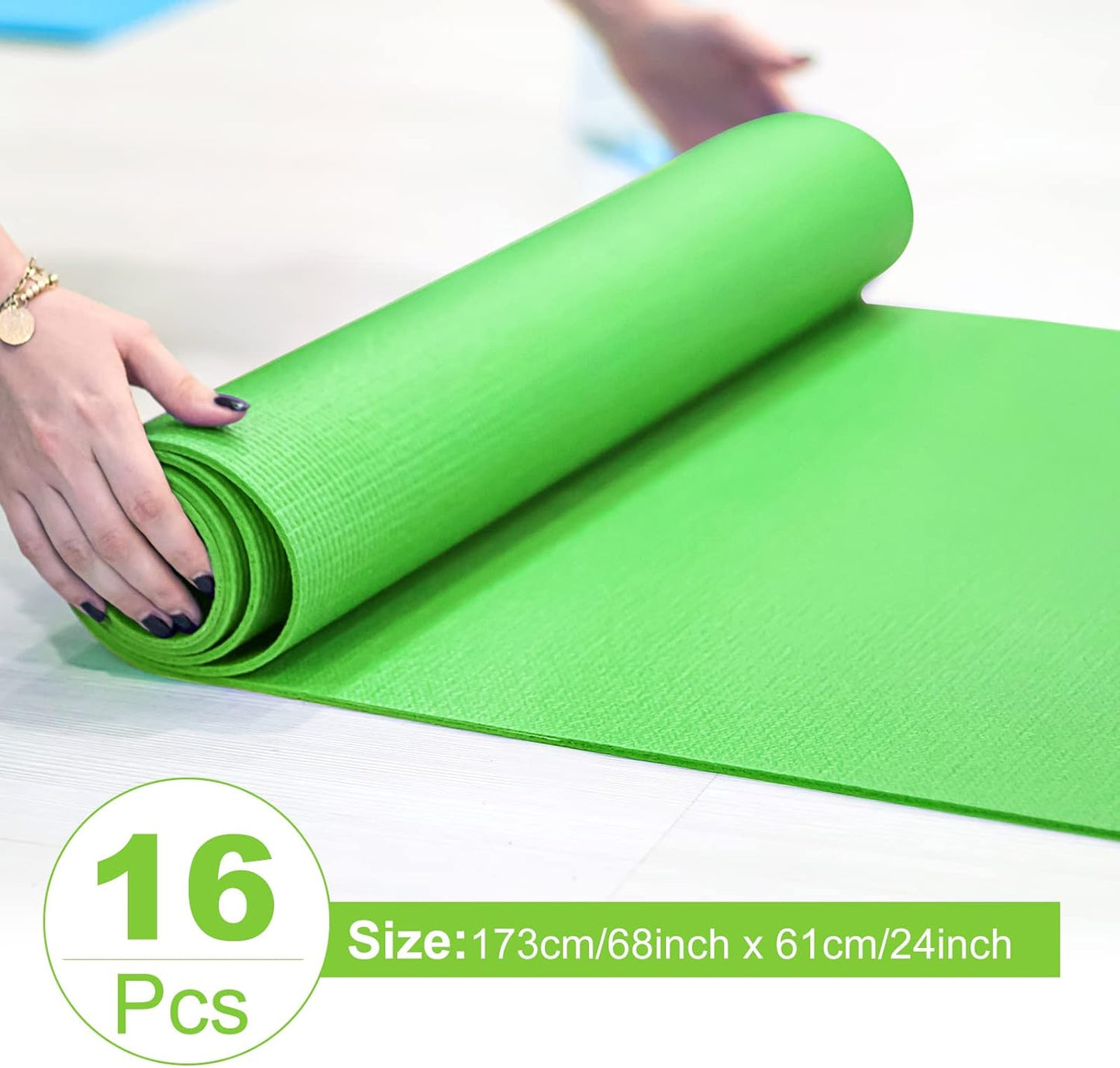 Funtery 16 Pack 3 mm Thick Yoga Mat Exercise Workout Mat Non Slip Fitness Pad for Women Gym Home Yoga Pilates