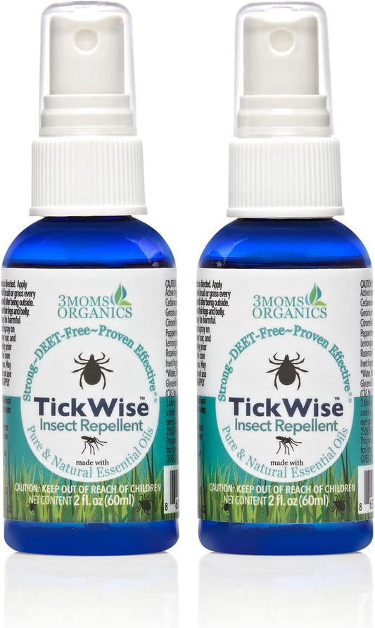 3 Moms Organics, TickWise 2oz Extra Strength Happy Campers 2-Pack - DEET- Free, Tick and Insect Repellent, Plant Based Essential Oils, All Natural Ingredients, Safe for Kids, Adults, Dogs & Horses