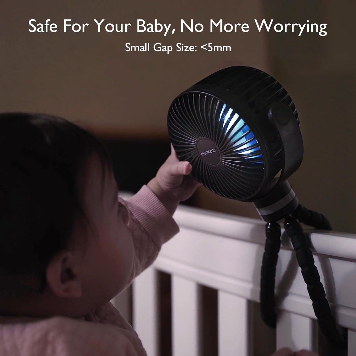 Momcozy 8000mAh Portable Stroller Fan, 27H Ultra-long Life Detachable 4 Speed 360°Rotate LED Night Light with 2 Modes, USB Rechargeable Handheld Cooling Fan for Travel/Bedroom/Car Seat