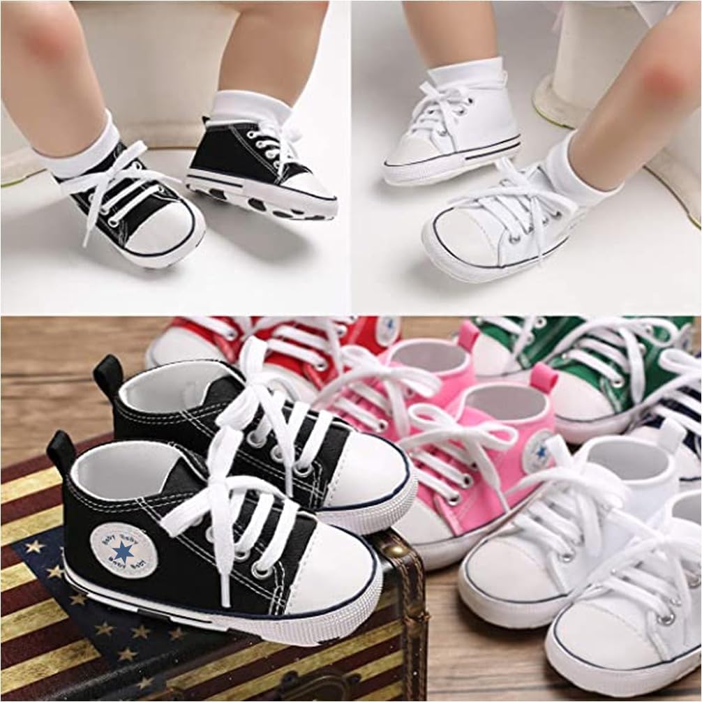 Unisex Baby Girls Boys Canvas High-top Shoes, Newborn Infant Anti-Slip Soft Sole Frist Walking Breathable Sneakers