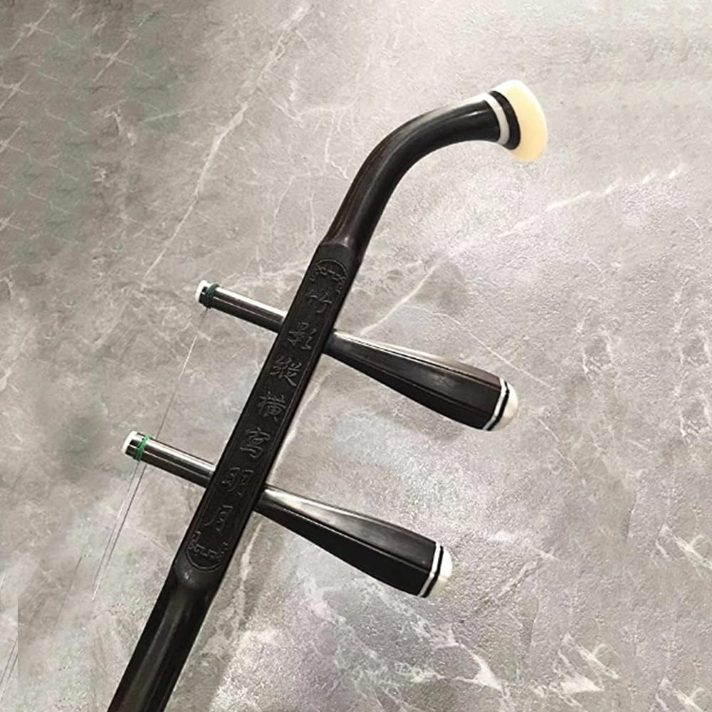 NICOHSINE Professional Black Sandalwood Erhu - Suzhou 2-String Chinese Violin Fiddle with 10 Grids Drum Skin, Learn DVD, Rosin, Clean Cloth, Bridge, and Hard Case