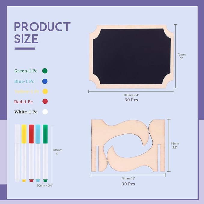 Swpeet 30Pcs Mini Chalkboards Signs with Liquid Chalk Markers and Easel Stand, Rectangle Notch Message Board Signs for Weddings Place Cards, Birthday Parties, Table Numbers and Event Decorations