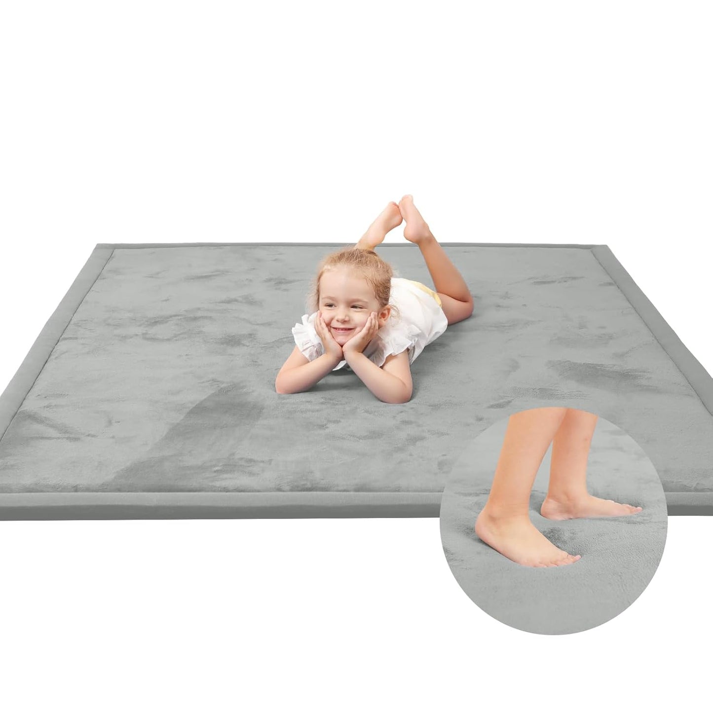 Baby Play Mat for Floor,1.3" Thick Memory foam Tummy Time Mat,79"×158“ Extra Large Soft Velvet Nursery Rug,Non Slip Safe for Crawling,Toddlers,Infants,kids,Tatami Style for Living Room(Light Grey)