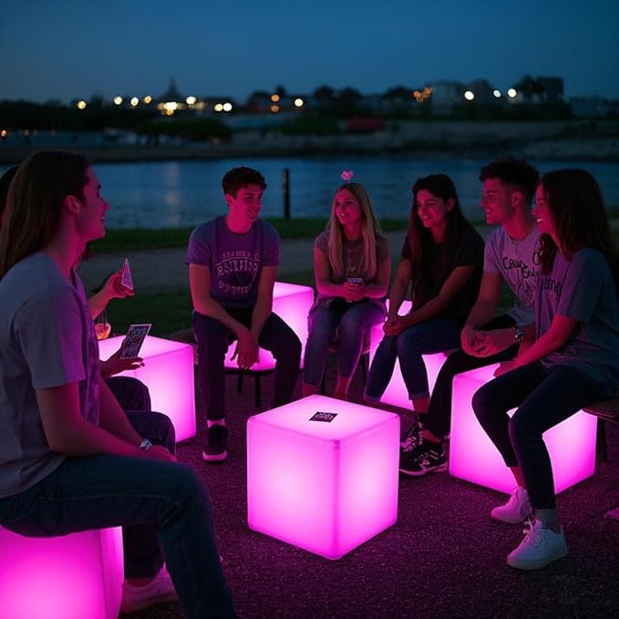 Mr.Go 16-Inch Rechargeable LED Cube Chair Light, 16 RGB Colors Glow Cube Seat w/Remote, Waterproof LED Cube Table, Color Changing Cubes Floor Lamp, Home Bedroom Patio Party Decorative Lighting