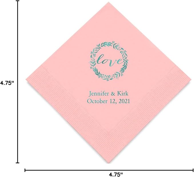 Weddingstar Personalized Printed Paper Napkins 3-Ply 50 Pack - Cocktail Classic Pink